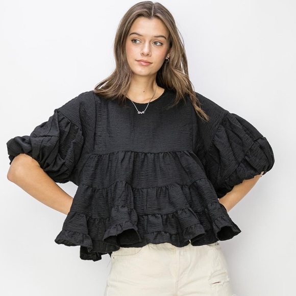 39 BEAUTIFUL SHORT SLEEVE BABYDOLL BLOUSE - Picture 2 of 5